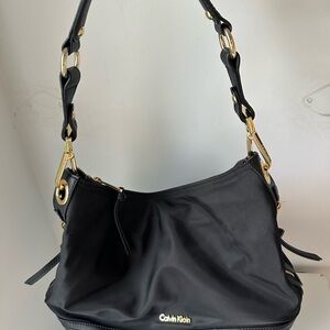 Calvin Klein Black and Gold Shoulder Bag